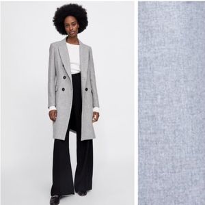 Like New ZARA Gray Wool Double Breast Coat